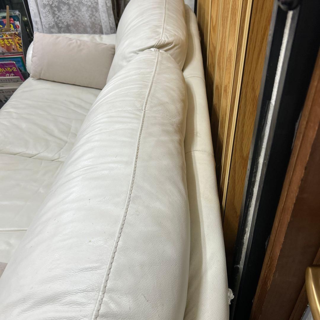 ホワイトレザー （本革）3人掛けソファ