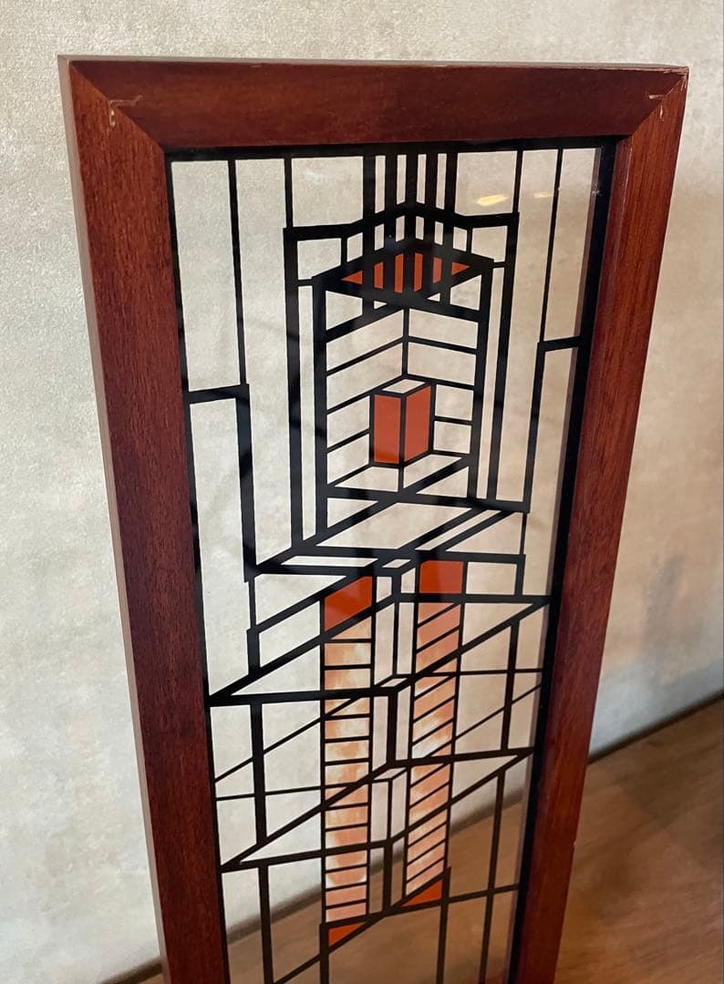 フランク・ロイド・ライト財団認定 ステンドグラス 銘板入り純正スタンド付