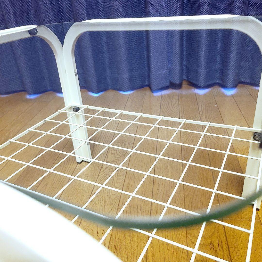 ミッドセンチュリー　ガラス天板テーブル　ホワイト　ローテーブル　昭和レトロ