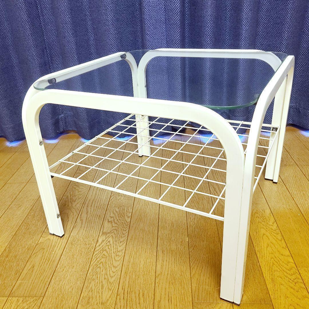 ミッドセンチュリー　ガラス天板テーブル　ホワイト　ローテーブル　昭和レトロ