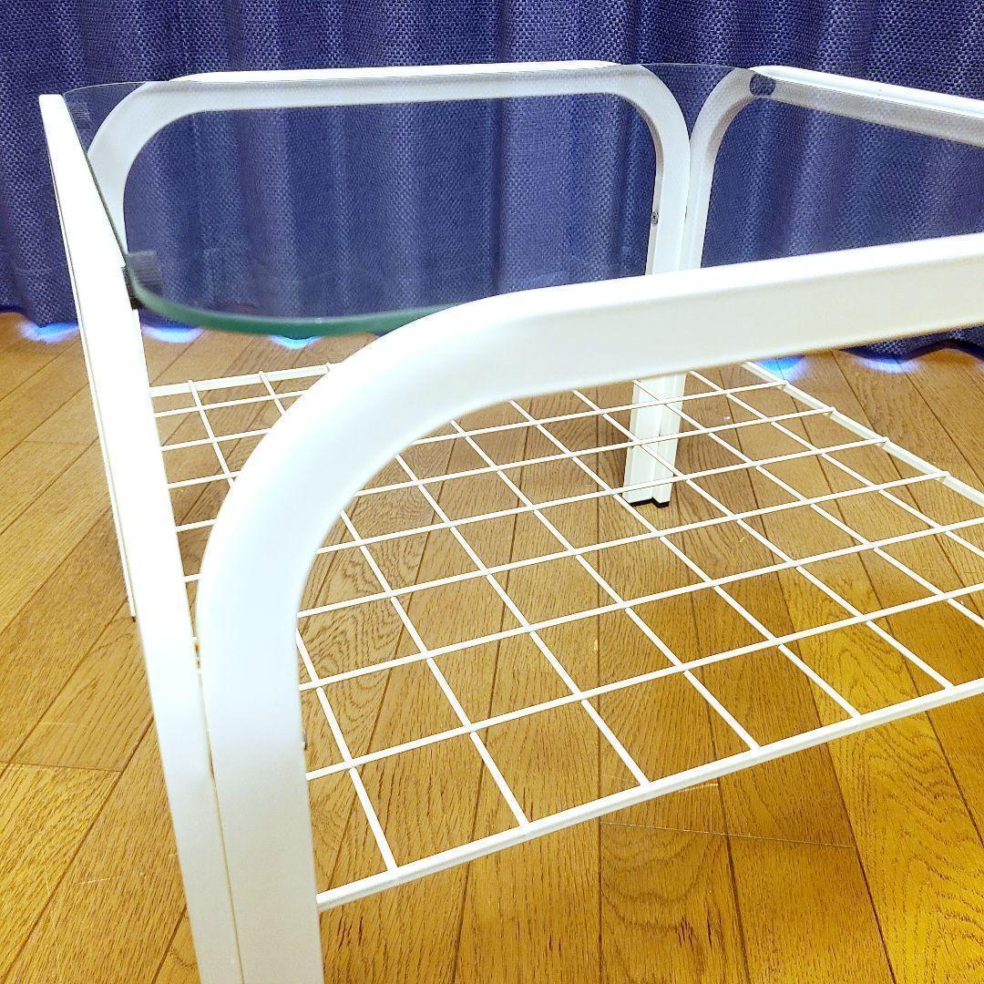 ミッドセンチュリー　ガラス天板テーブル　ホワイト　ローテーブル　昭和レトロ