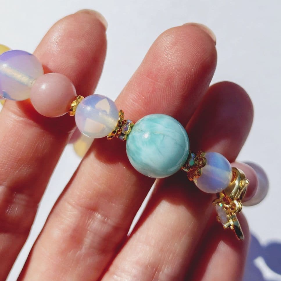 ラリマー×ピンクオパール×アラゴナイト パワーストーンブレスレット