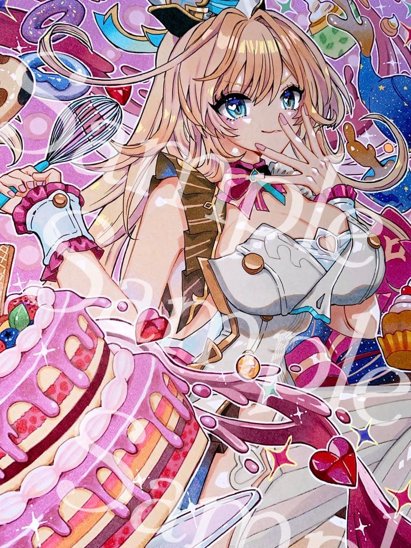 手描きイラスト・原神・エスコフィエ・同人ファンアート・原画一点物・バレンタイン