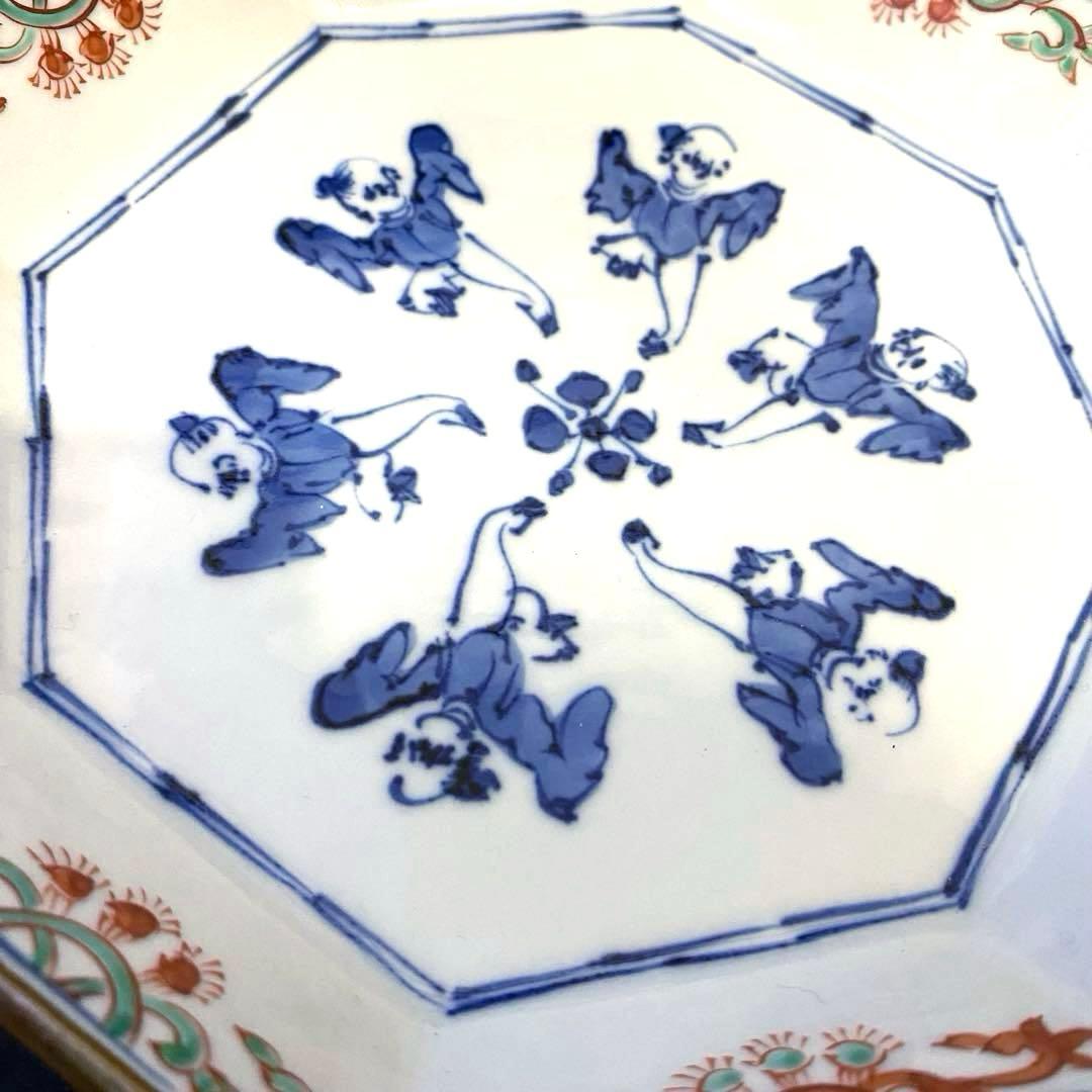 京焼 加藤雲泉 唐子八角皿 二枚組 京都 清水焼 高級食器 お正月