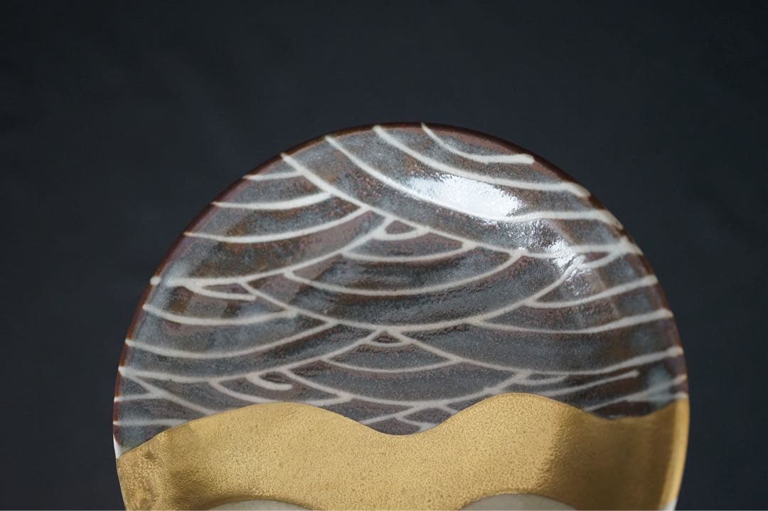 安藤日出武 金彩 波千鳥文 中皿 5客 共箱