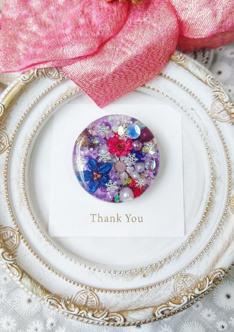 レジン　猫　ドライフラワー　ヘアゴム　ブローチ　ポニーフック　No.378