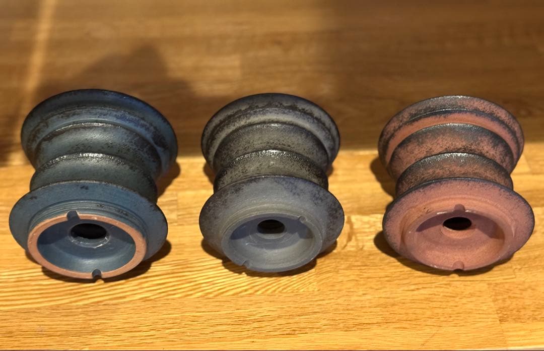 【レア鉢】3セット　渋谷英一　-地乃器-　 “ver.Sigma”　緑青　灰　朱