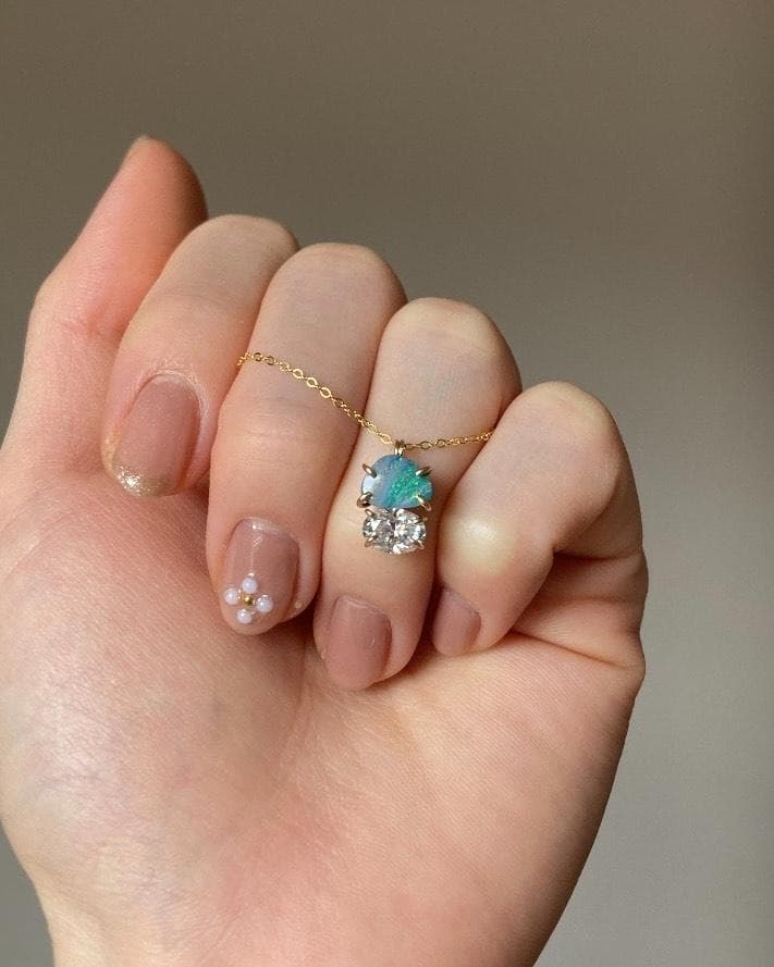 BOX付✨「海辺の星屑 ― オパールｘモアサナイト 14kgf ネックレス」