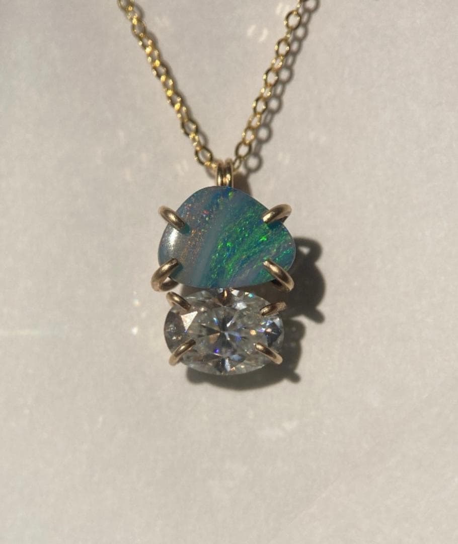 BOX付✨「海辺の星屑 ― オパールｘモアサナイト 14kgf ネックレス」