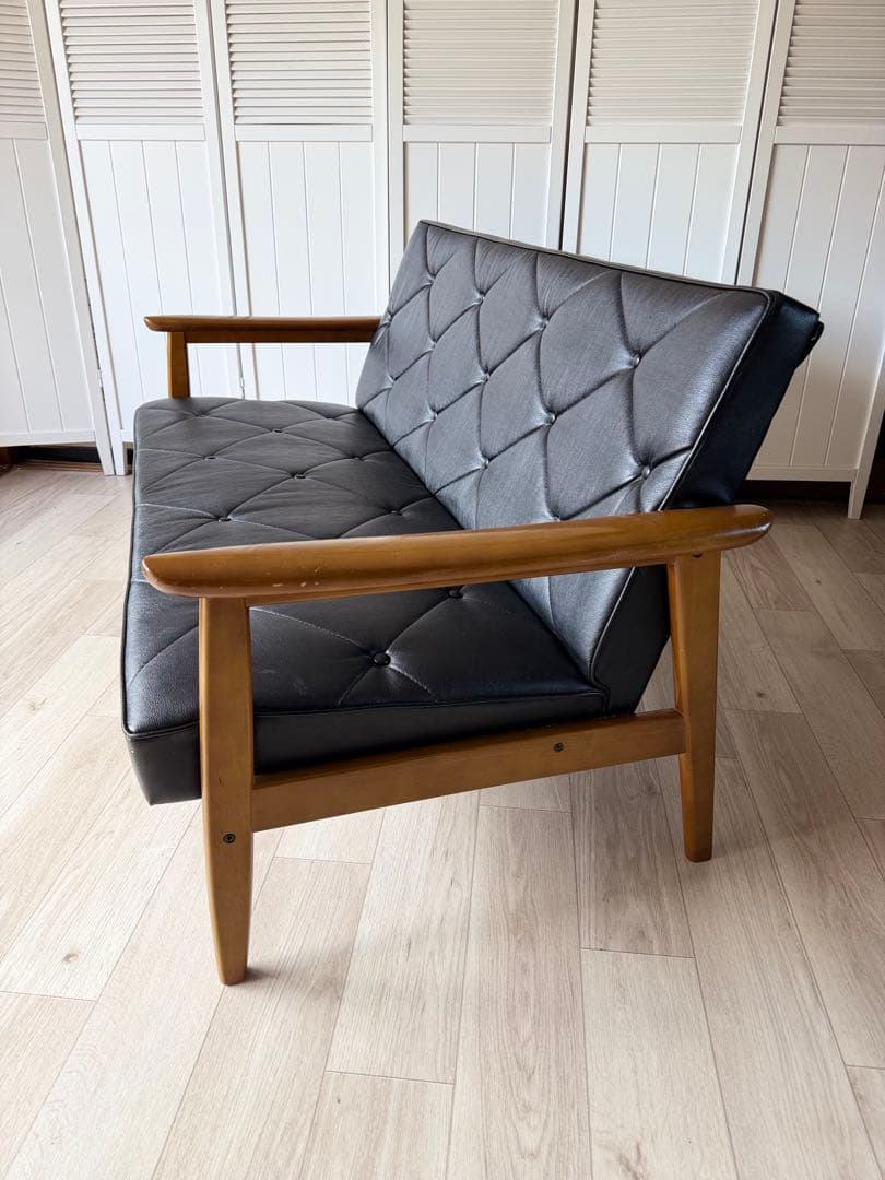 boys カリモク Kチェア ブラック 2P 2人掛け ソフトレザー