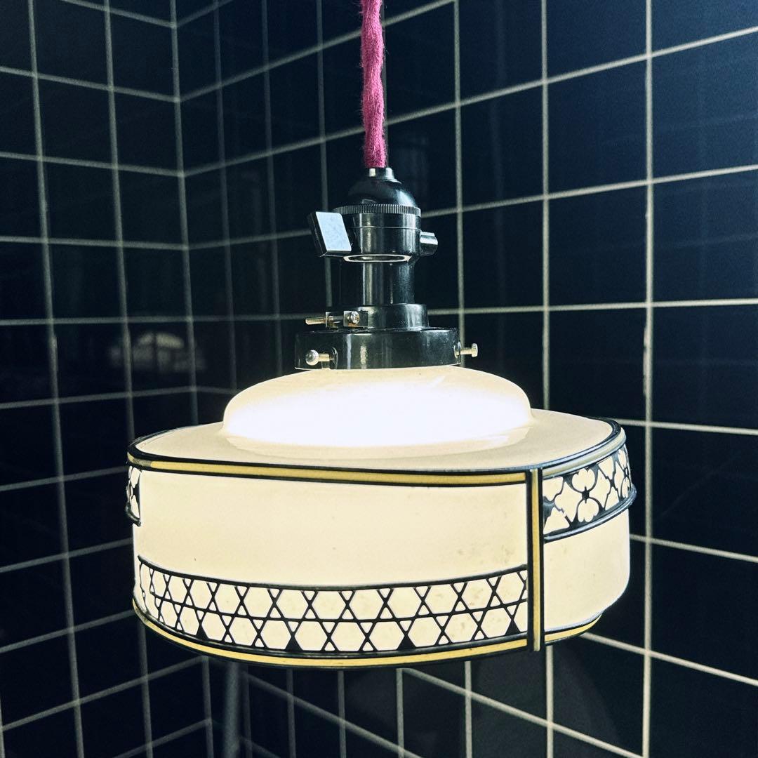 大正レトロ　電笠　乳白ガラス　昭和レトロ　照明　3点セット　現状品