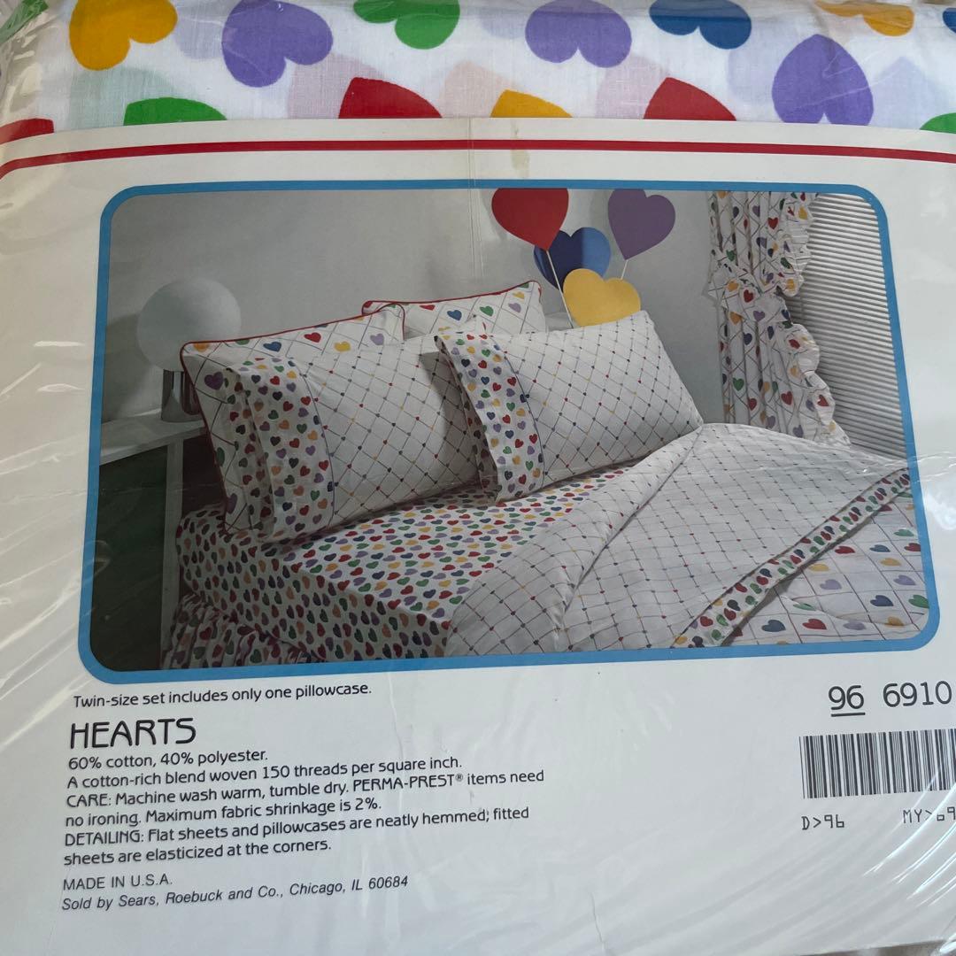 ビンテージシーツ　デッドストック3点セットカラフルハート