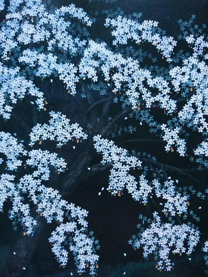 中島 千波、【散りのまがひ】、希少画集・額装画、美品、新品額装付