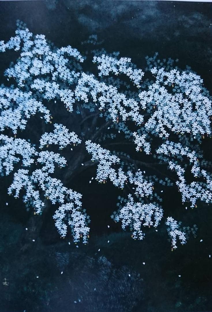 中島 千波、【散りのまがひ】、希少画集・額装画、美品、新品額装付