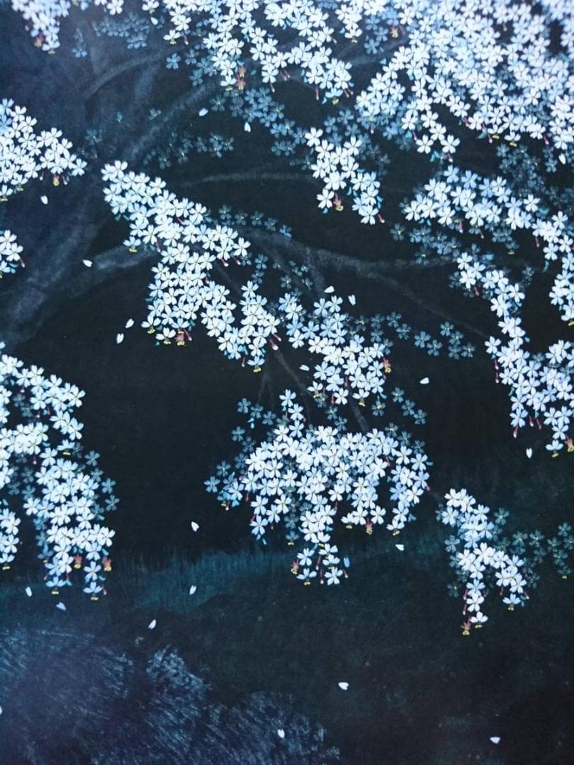 中島 千波、【散りのまがひ】、希少画集・額装画、美品、新品額装付