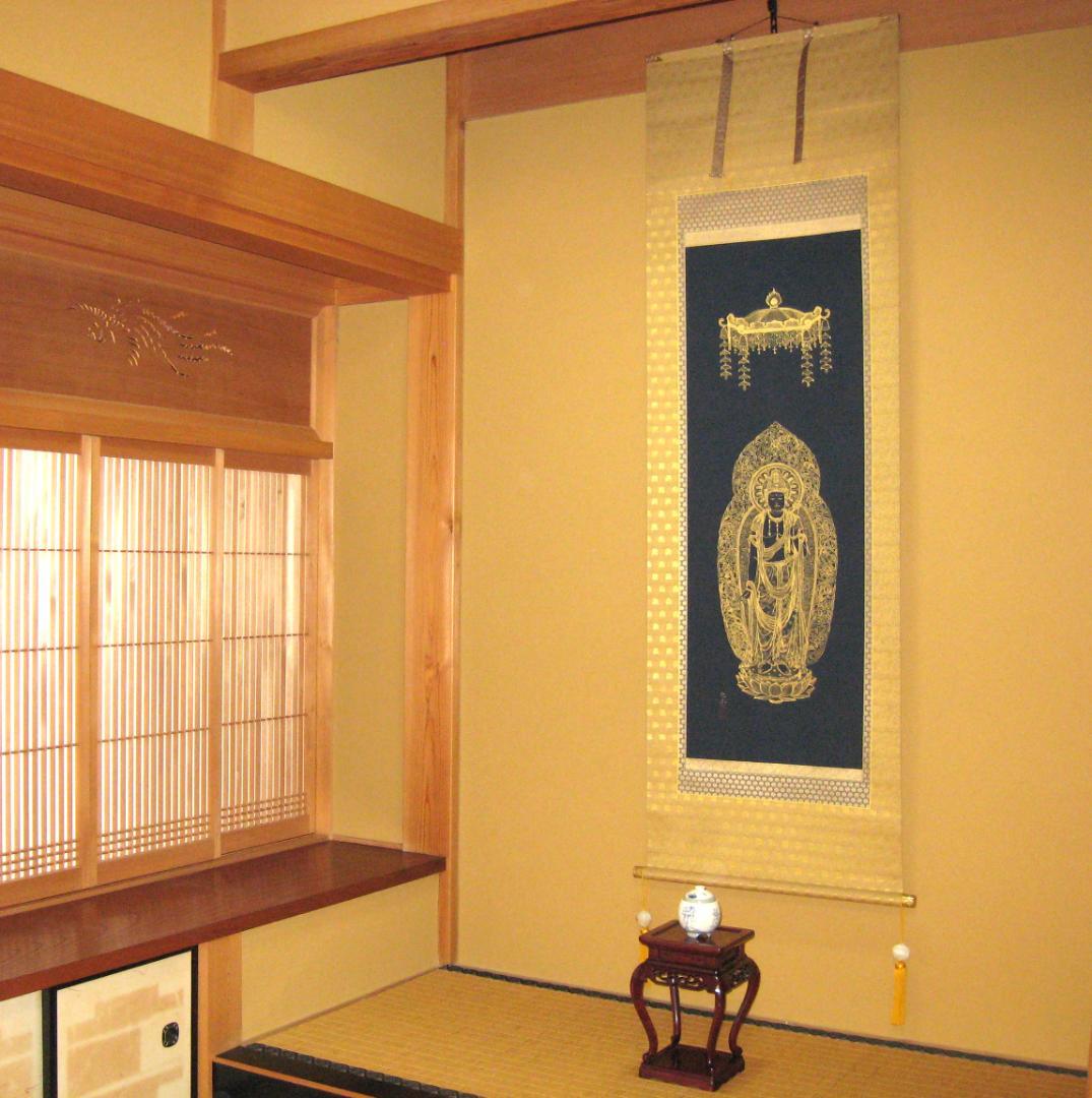 【純金真筆】掛け軸　観世音菩薩◆北畠光生 (真筆) 共箱・二重箱・タトウ箱付