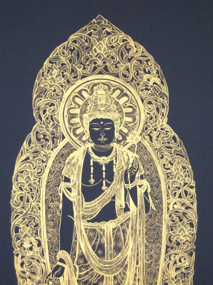 【純金真筆】掛け軸　観世音菩薩◆北畠光生 (真筆) 共箱・二重箱・タトウ箱付