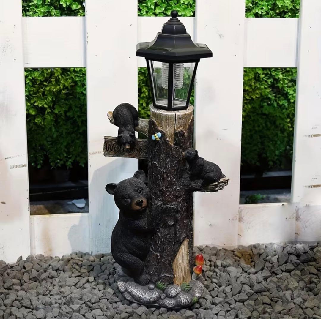 クマ ソーラーライト 樹脂製 ガーデンオブジェ 屋外用