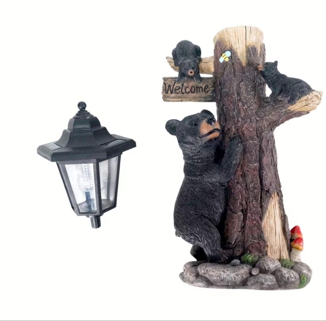 クマ ソーラーライト 樹脂製 ガーデンオブジェ 屋外用