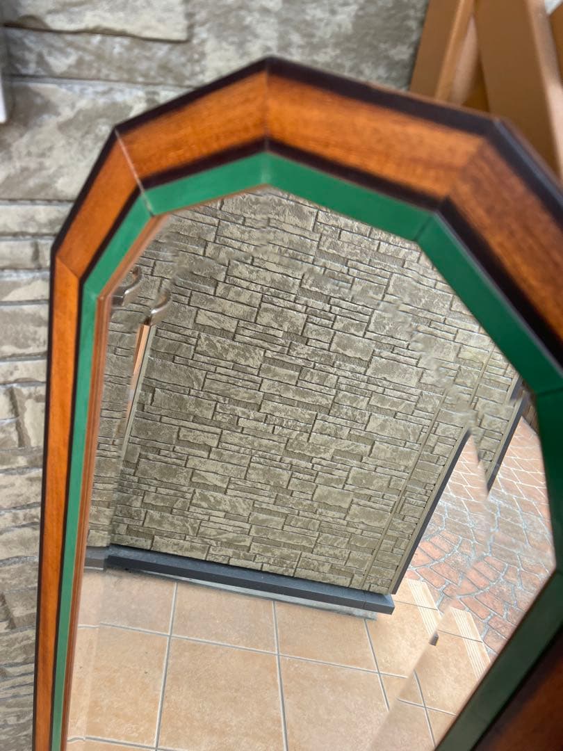 イタリア製　ミッドセンチュリー 木製フレーム 壁掛け鏡 ミラー ウォールミラー