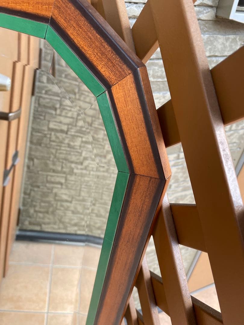 イタリア製　ミッドセンチュリー 木製フレーム 壁掛け鏡 ミラー ウォールミラー