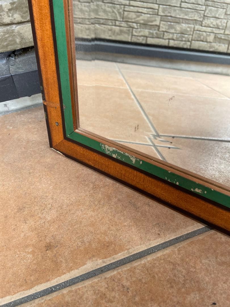 イタリア製　ミッドセンチュリー 木製フレーム 壁掛け鏡 ミラー ウォールミラー