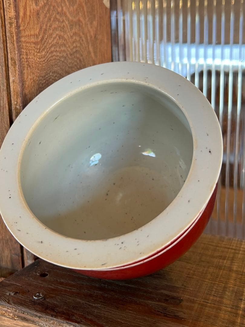 清 /赤珊瑚釉•紅釉小卷缸/ 文房具【大清乾龍年製】在銘/中国 古美術