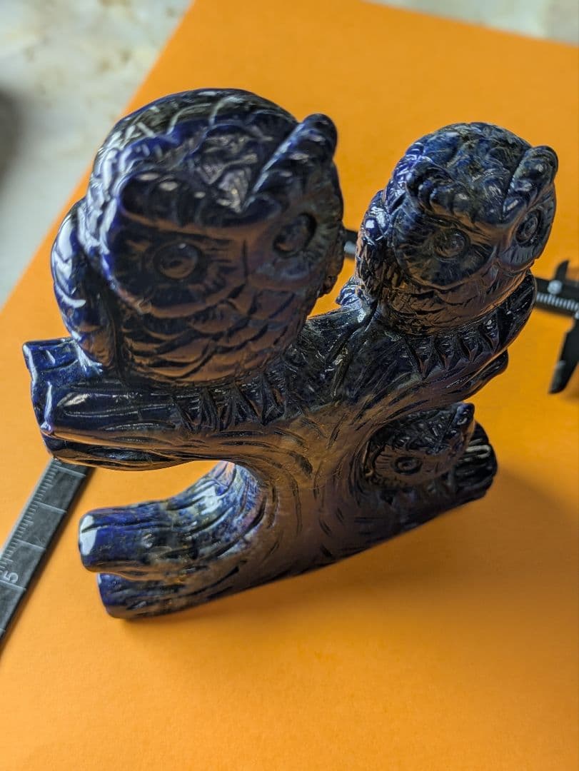 天然石 ラピスラズリのふくろうの親子の置物です。工芸品！一点物！