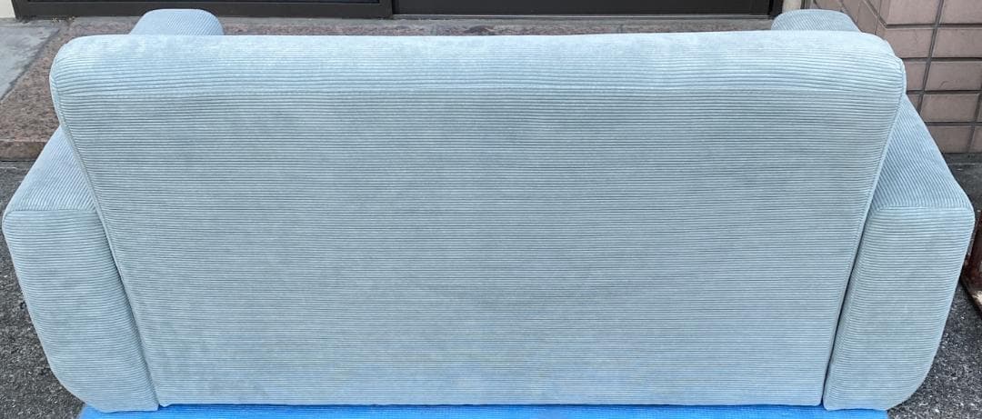 コーデュロイ 天然木 2人掛け ソファ ローソファ ミントブルー 幅130cm