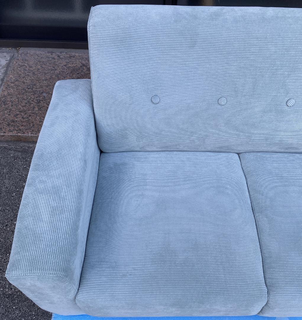 コーデュロイ 天然木 2人掛け ソファ ローソファ ミントブルー 幅130cm