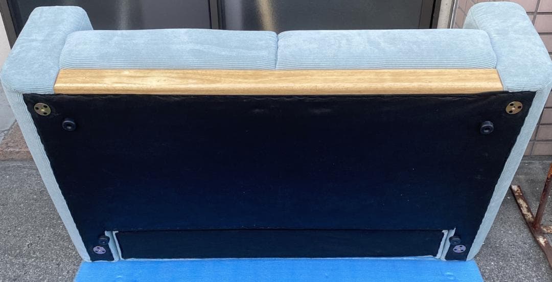 コーデュロイ 天然木 2人掛け ソファ ローソファ ミントブルー 幅130cm