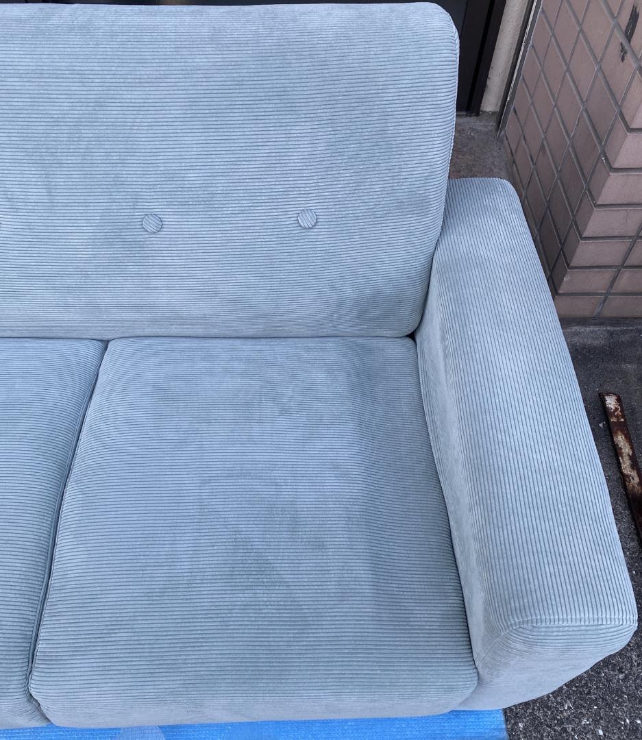 コーデュロイ 天然木 2人掛け ソファ ローソファ ミントブルー 幅130cm