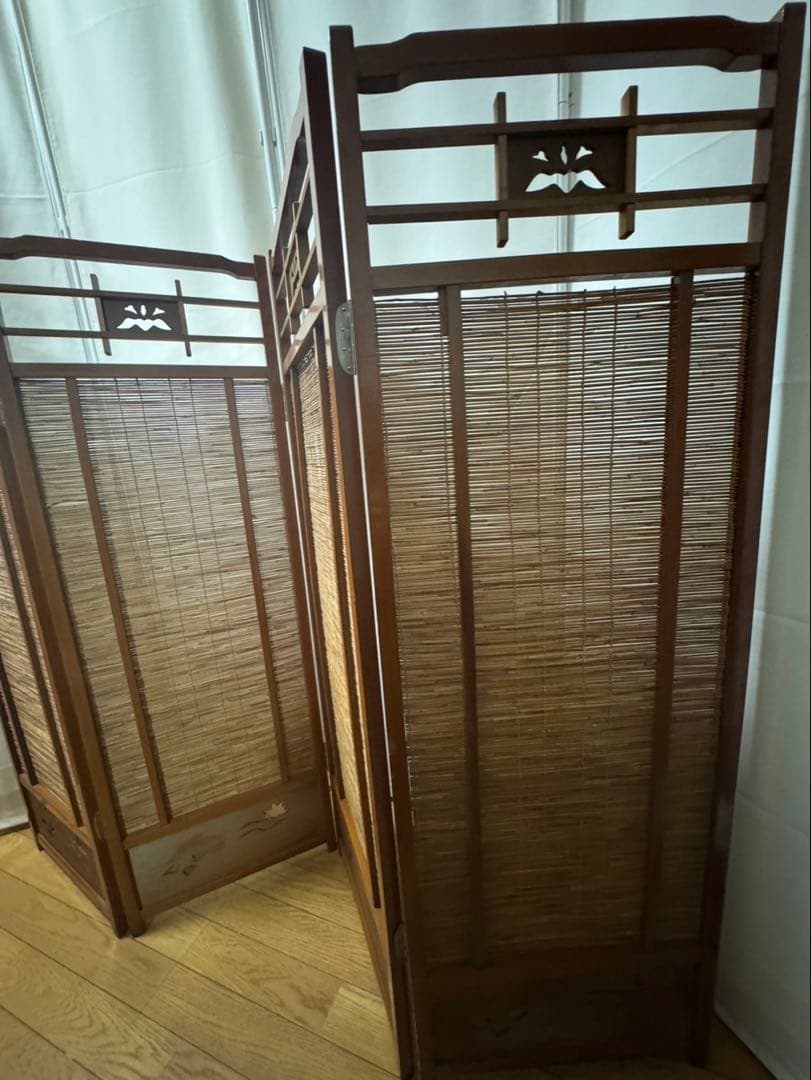 衝立 間仕切り パーテーション 4連 透かし彫り 昭和レトロ アンティーク