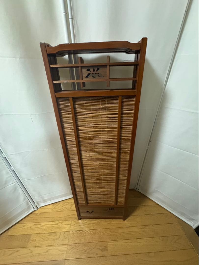 衝立 間仕切り パーテーション 4連 透かし彫り 昭和レトロ アンティーク