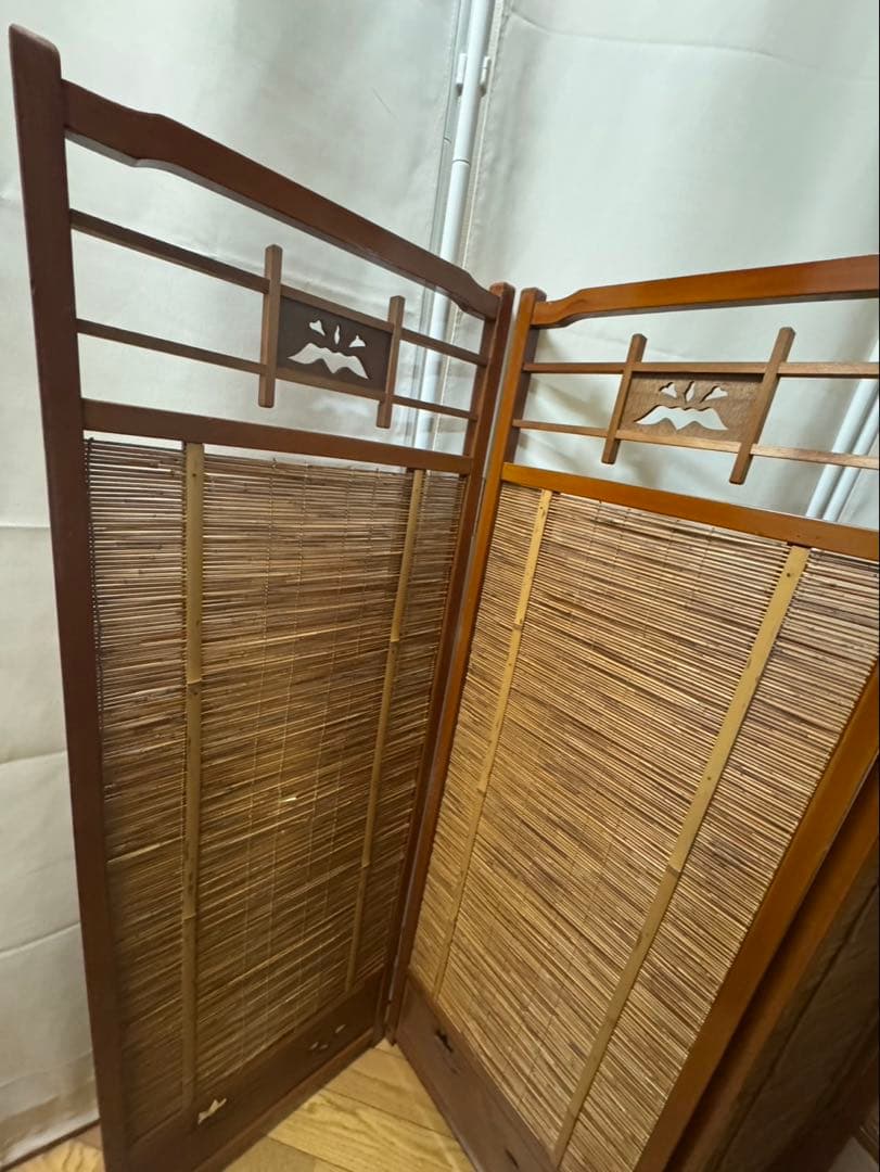 衝立 間仕切り パーテーション 4連 透かし彫り 昭和レトロ アンティーク