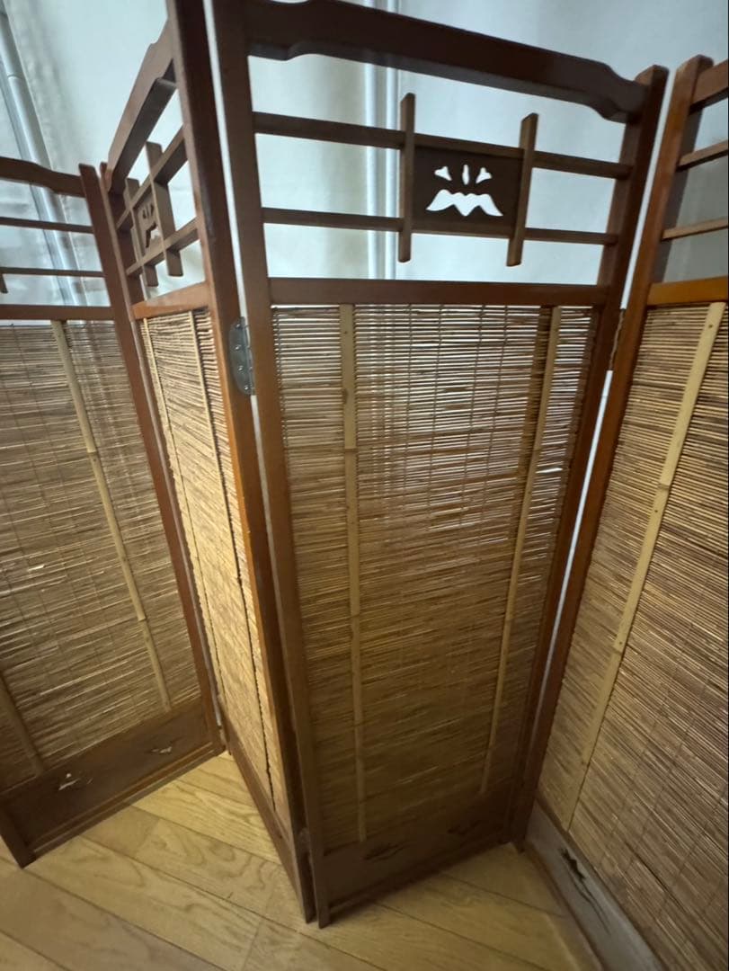 衝立 間仕切り パーテーション 4連 透かし彫り 昭和レトロ アンティーク