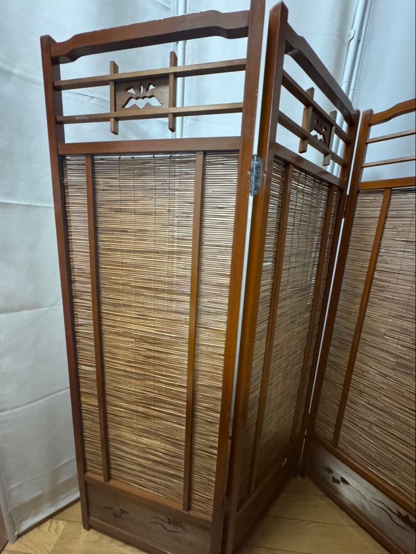 衝立 間仕切り パーテーション 4連 透かし彫り 昭和レトロ アンティーク