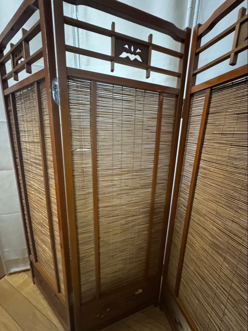 衝立 間仕切り パーテーション 4連 透かし彫り 昭和レトロ アンティーク