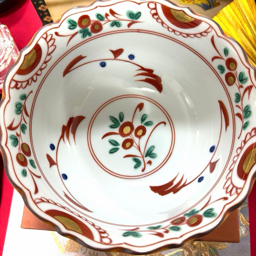 たち吉赤絵金彩八角鉢　中皿シール付きクリスタル小鉢　金彩豪華大鉢　No.4-33