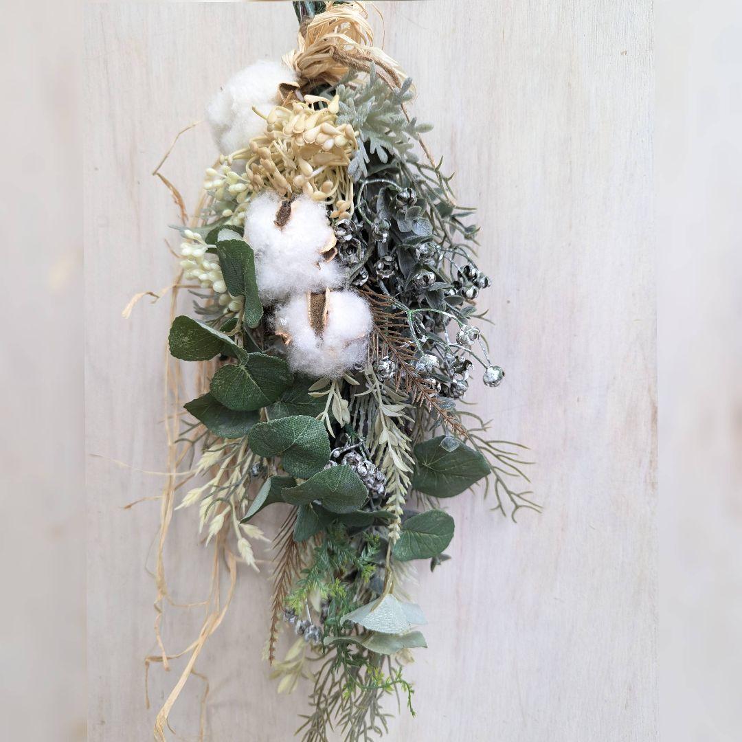 専用winter＊ユーカリ＆コットン&ピンクッション　ナチュラルフェイクスワッグ