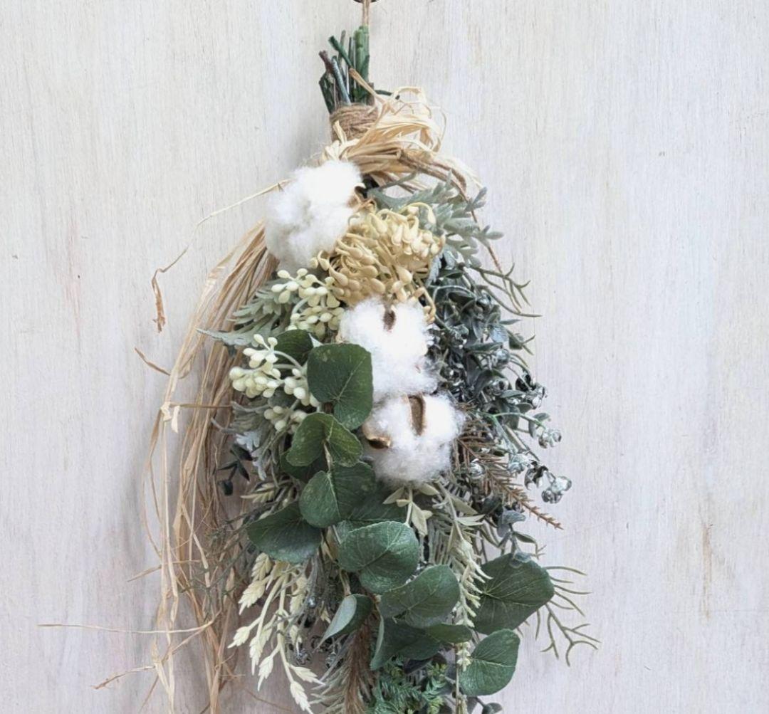 専用winter＊ユーカリ＆コットン&ピンクッション　ナチュラルフェイクスワッグ