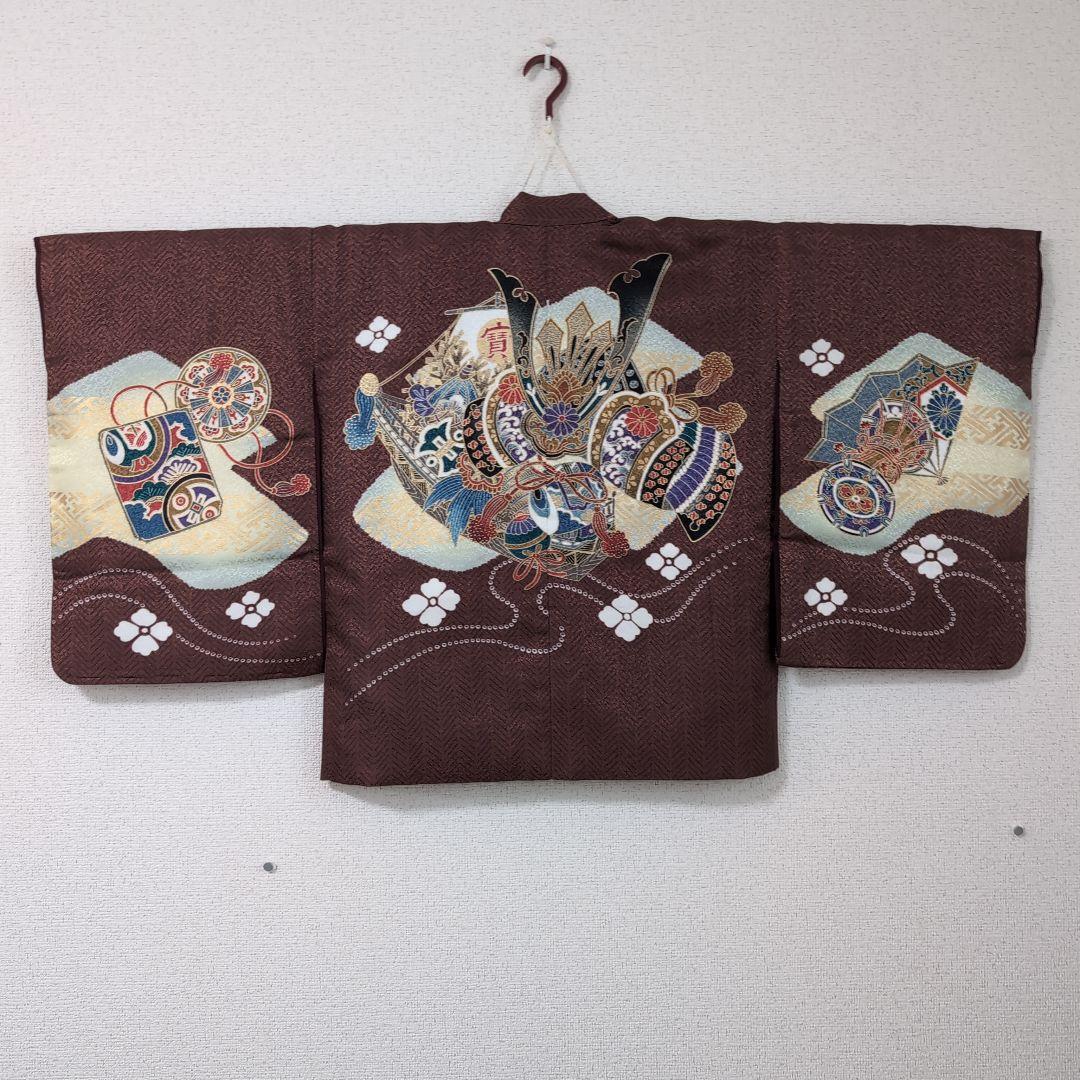 男の子 着物、羽織、長襦袢3個セット 茶色 美品