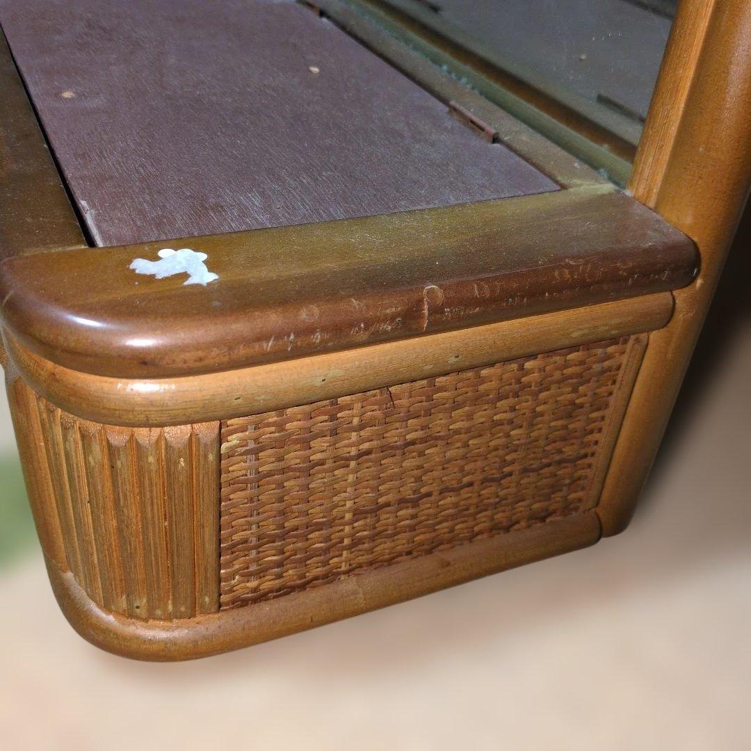 ★当時物★ラタン 鏡台 籐ドレッサー 小物入れ3個付き アンティーク