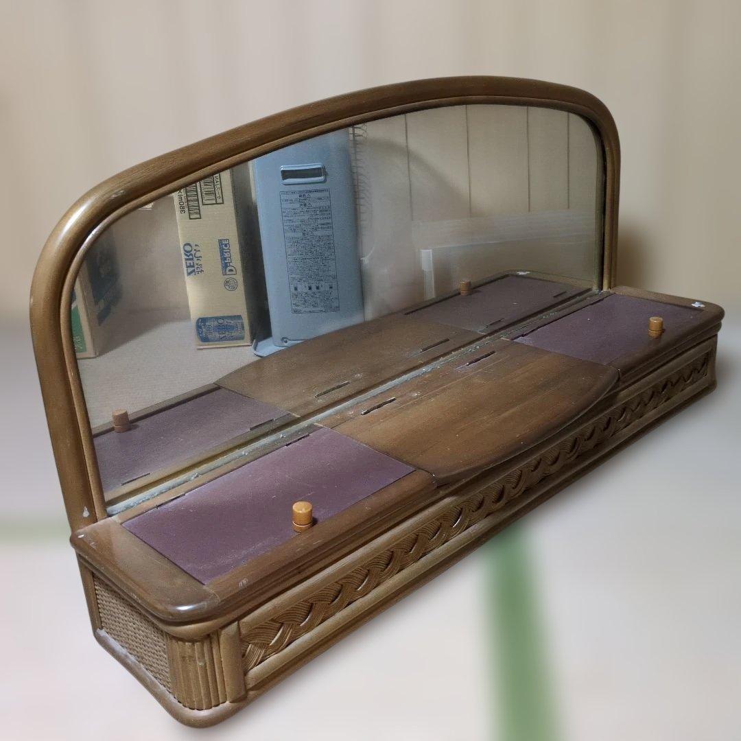 ★当時物★ラタン 鏡台 籐ドレッサー 小物入れ3個付き アンティーク