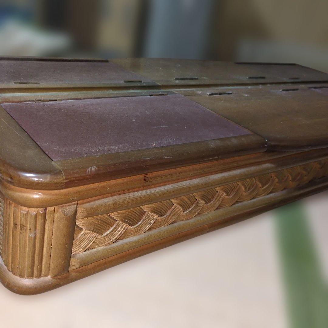 ★当時物★ラタン 鏡台 籐ドレッサー 小物入れ3個付き アンティーク