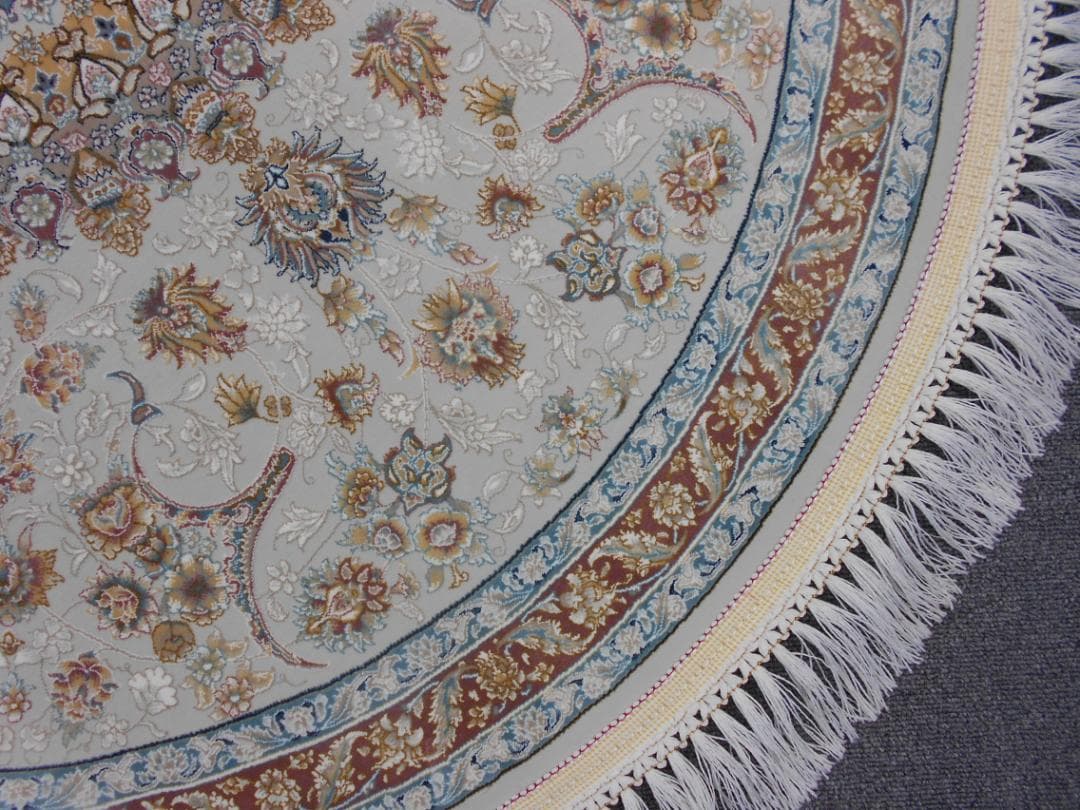 225万ノット、超高密度織！ 本場イラン産 絨毯！円形200cm‐200121