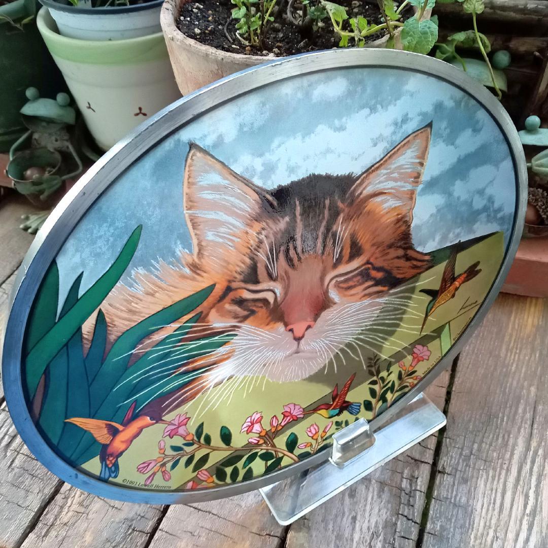 大判ヘレロ ステンドグラス ロッキー 眠り猫さん グラスマスターズ社にゃんこ