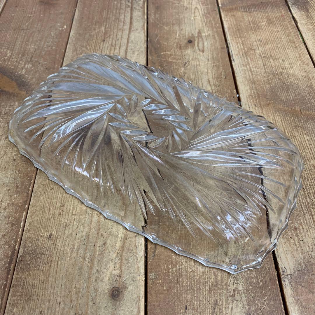 D-4 【昭和レトロ】ガラス プレート＆小皿 5点セット デザート皿 カットグラ