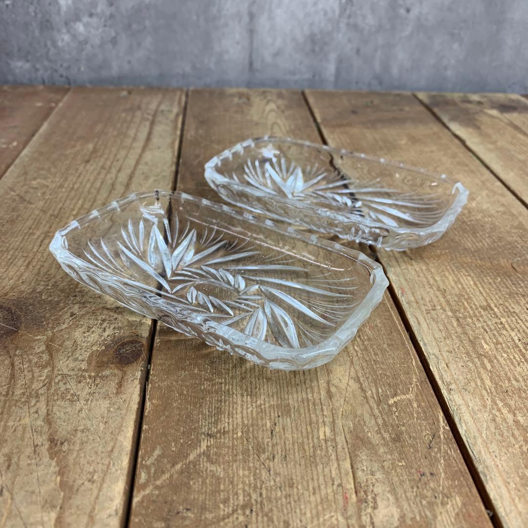 D-4 【昭和レトロ】ガラス プレート＆小皿 5点セット デザート皿 カットグラ