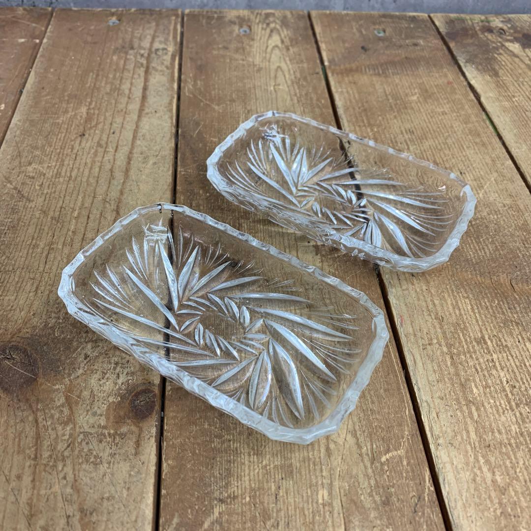 D-4 【昭和レトロ】ガラス プレート＆小皿 5点セット デザート皿 カットグラ